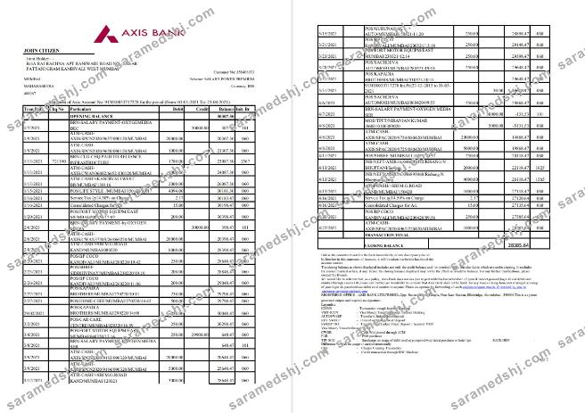 India Axis 2 pages excel pdf